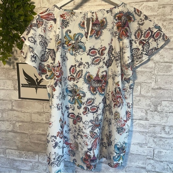 SHEIN Curve Fun Colorful Print Paisley Short Sleeve Blouse Size 1X - Picture 4 of 8